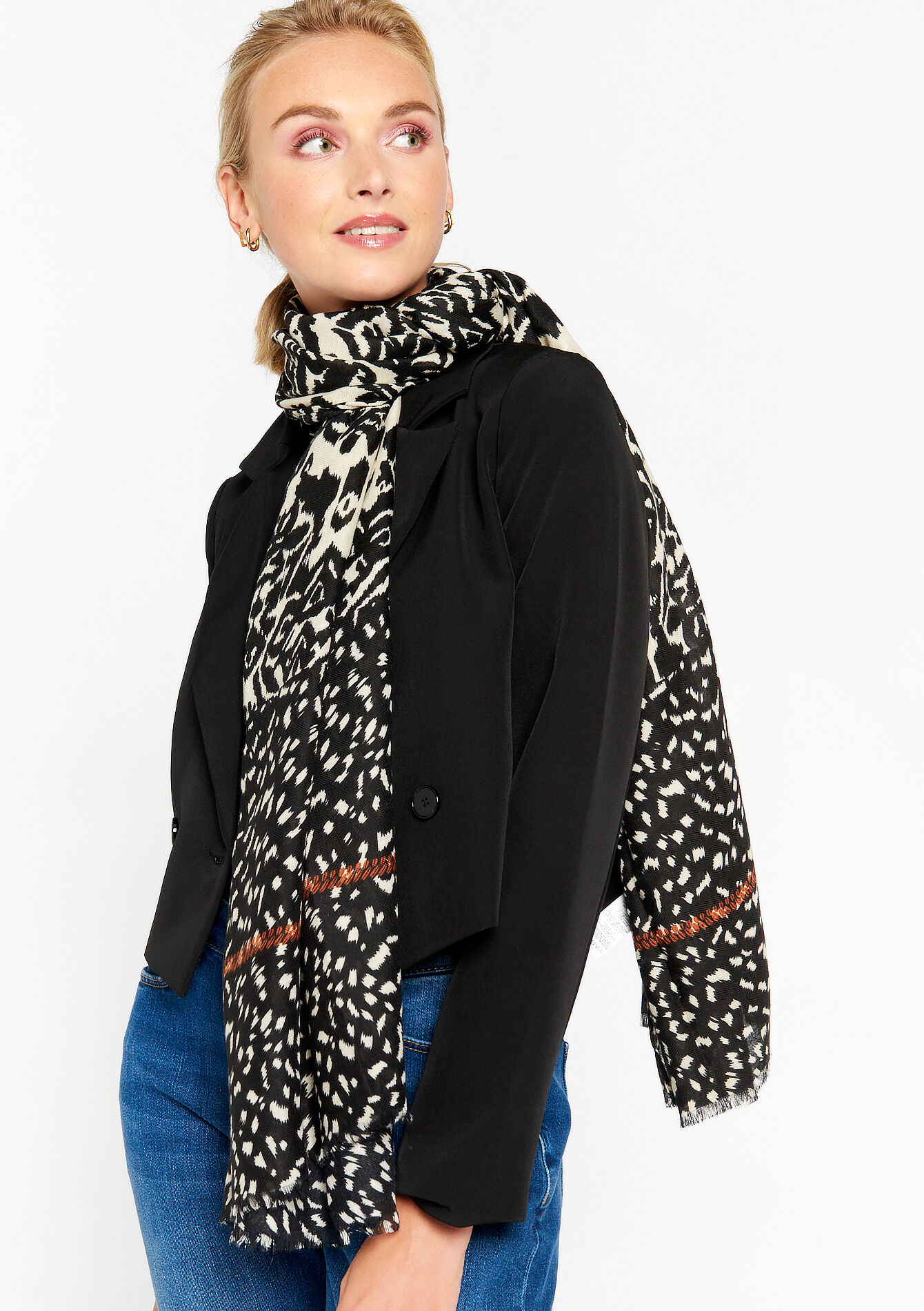 Sjaal met print, Sjaal met print - BLACK - 1077652