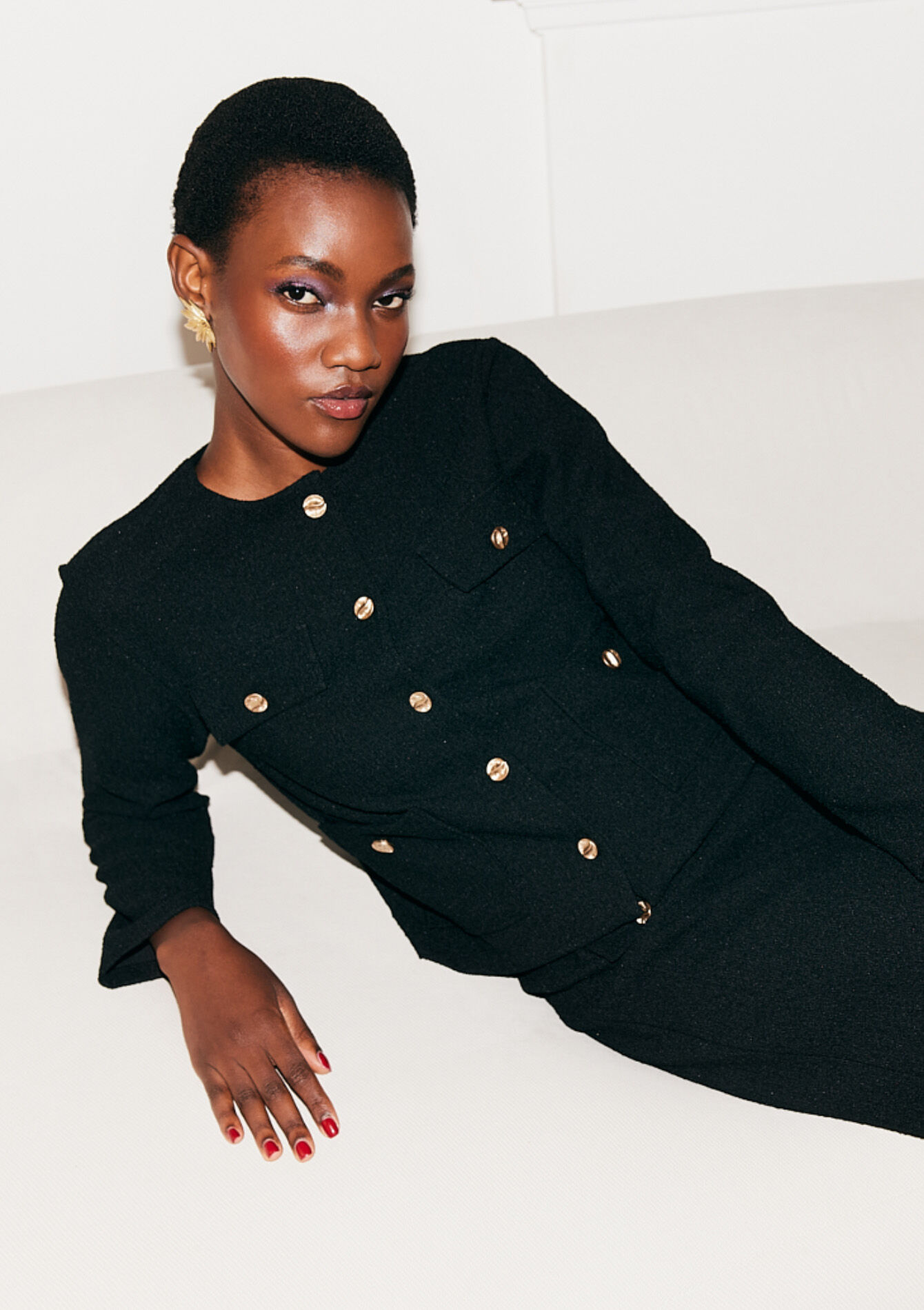 Veste en tweed avec boutons dorés, Veste en tweed avec boutons dorés - BLACK - 09101000_1119