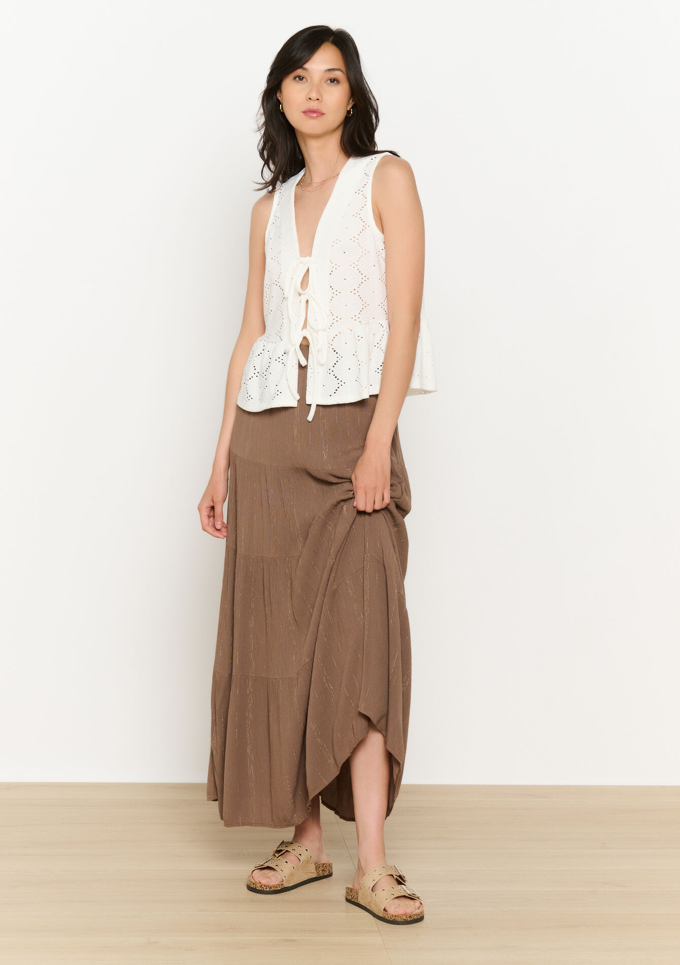 Geborduurd top met striksluiting, Geborduurd top met striksluiting - OPTICAL WHITE - 02200495_1019