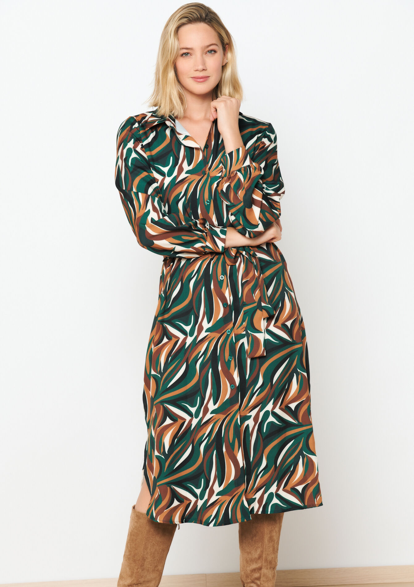 Hemdjurk met bladerprint, Hemdjurk met bladerprint - CAMEL CINNAMON - 08602239_3835