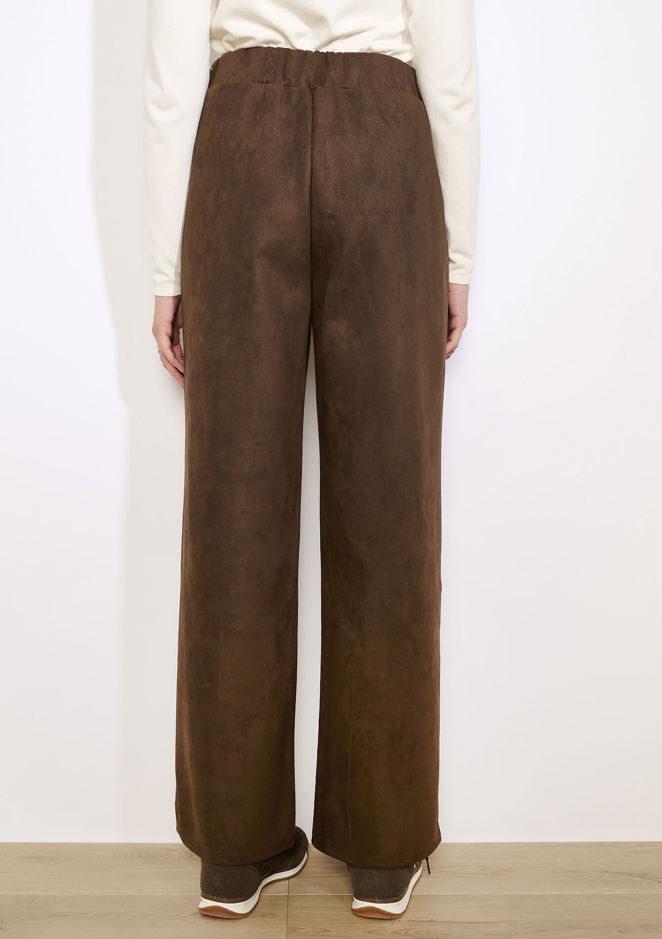 Wide-leg suede-effect pants, Wide-leg suede-effect pants - BROWN DARK CHOCOLATE - 06601080_3720
