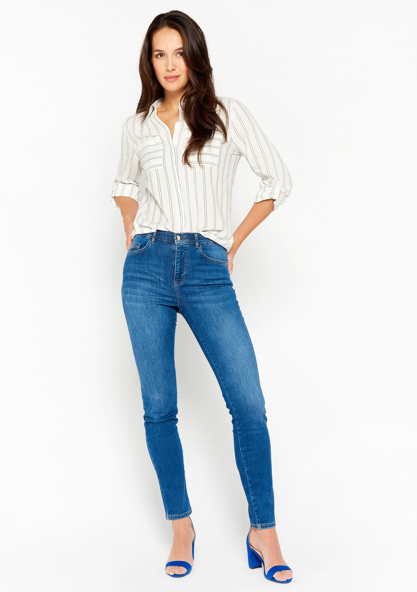 Striped shirt with lurex - NAVY BASIC - 05702101_2723