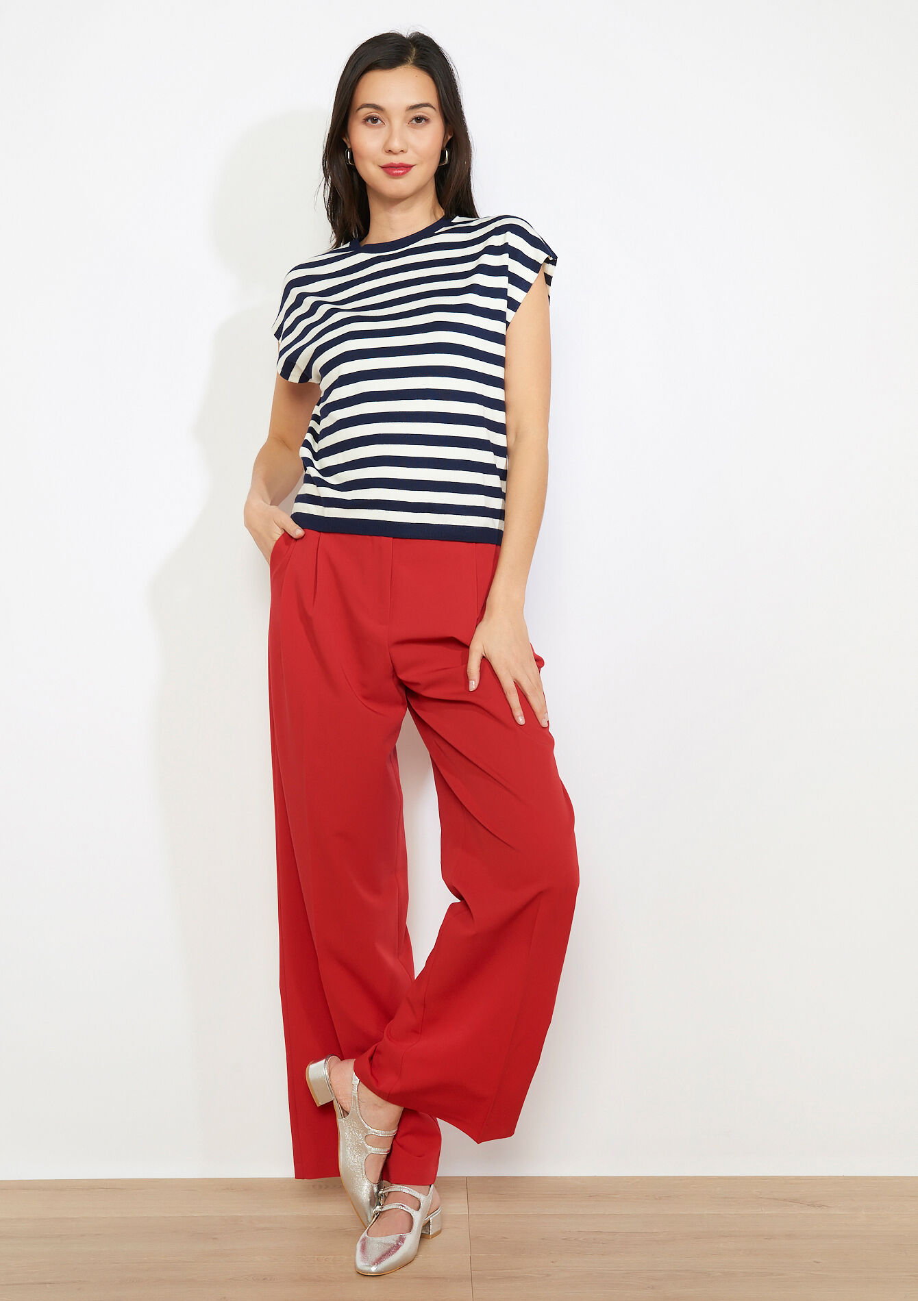 Striped short-sleeve knit - NAVY BASIC - 04007029