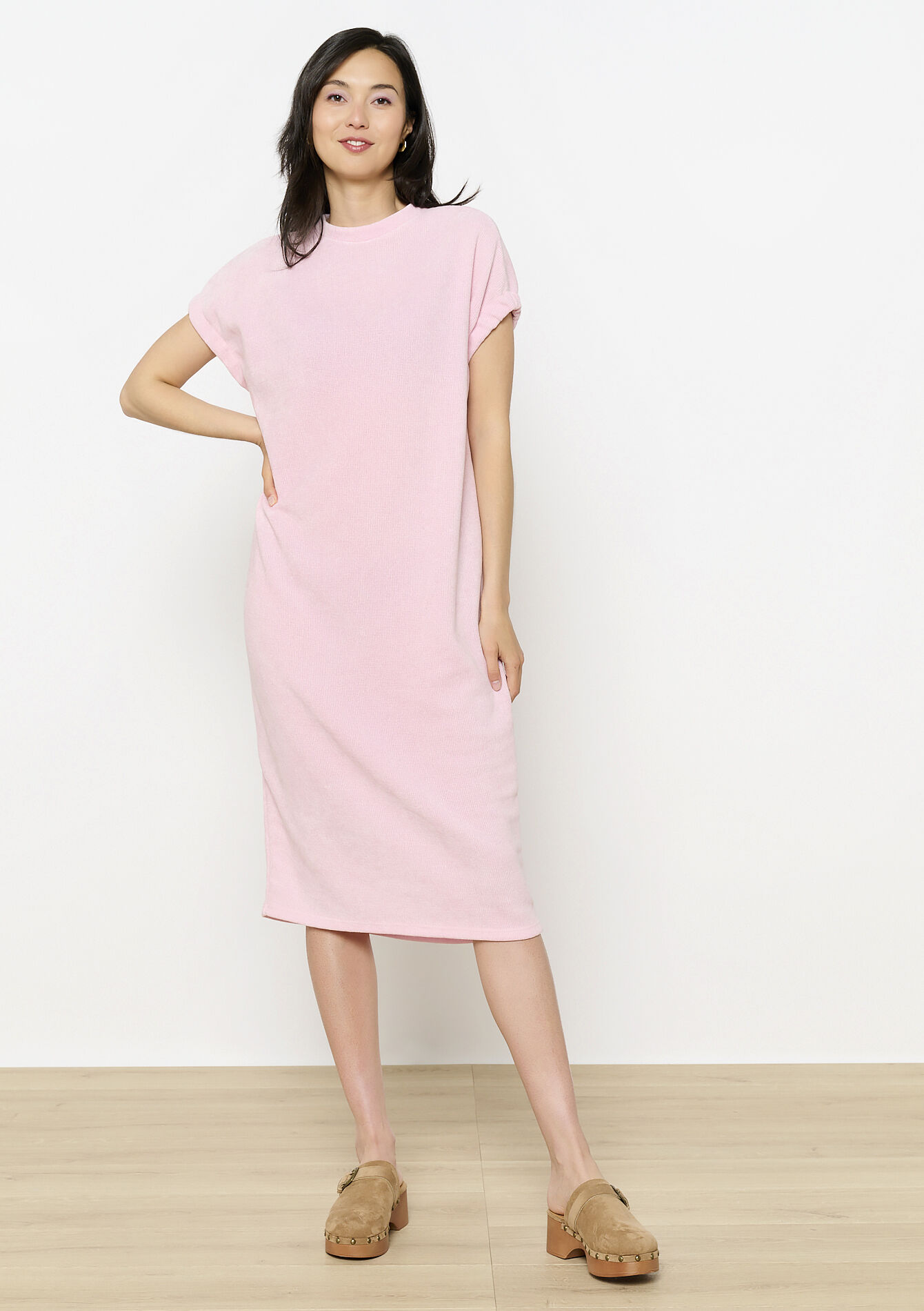 Terry midi t-shirt dress - LIGHT PINK - 1131538