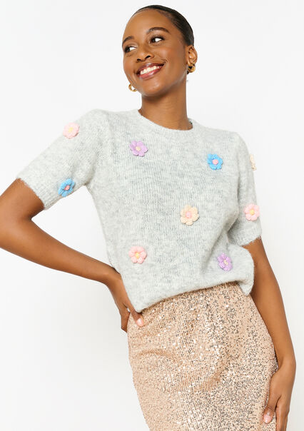 Pullover with flowers - LT GREY - 1101482