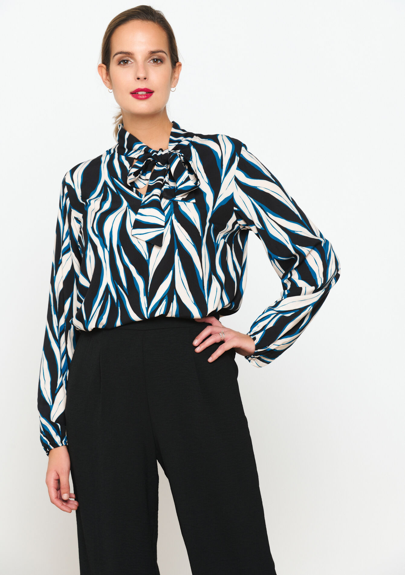 Blouse with bow tie, Blouse with bow tie - PEACOCK BLUE - 05702401_1561