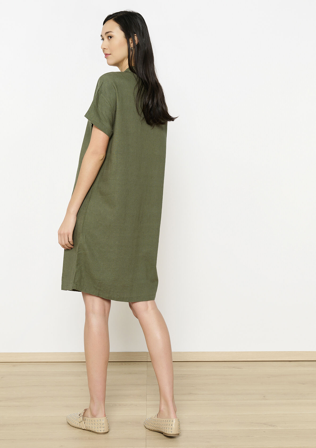 Linnen hemdjurk, Linnen hemdjurk - KHAKI MED - 08103881_4327