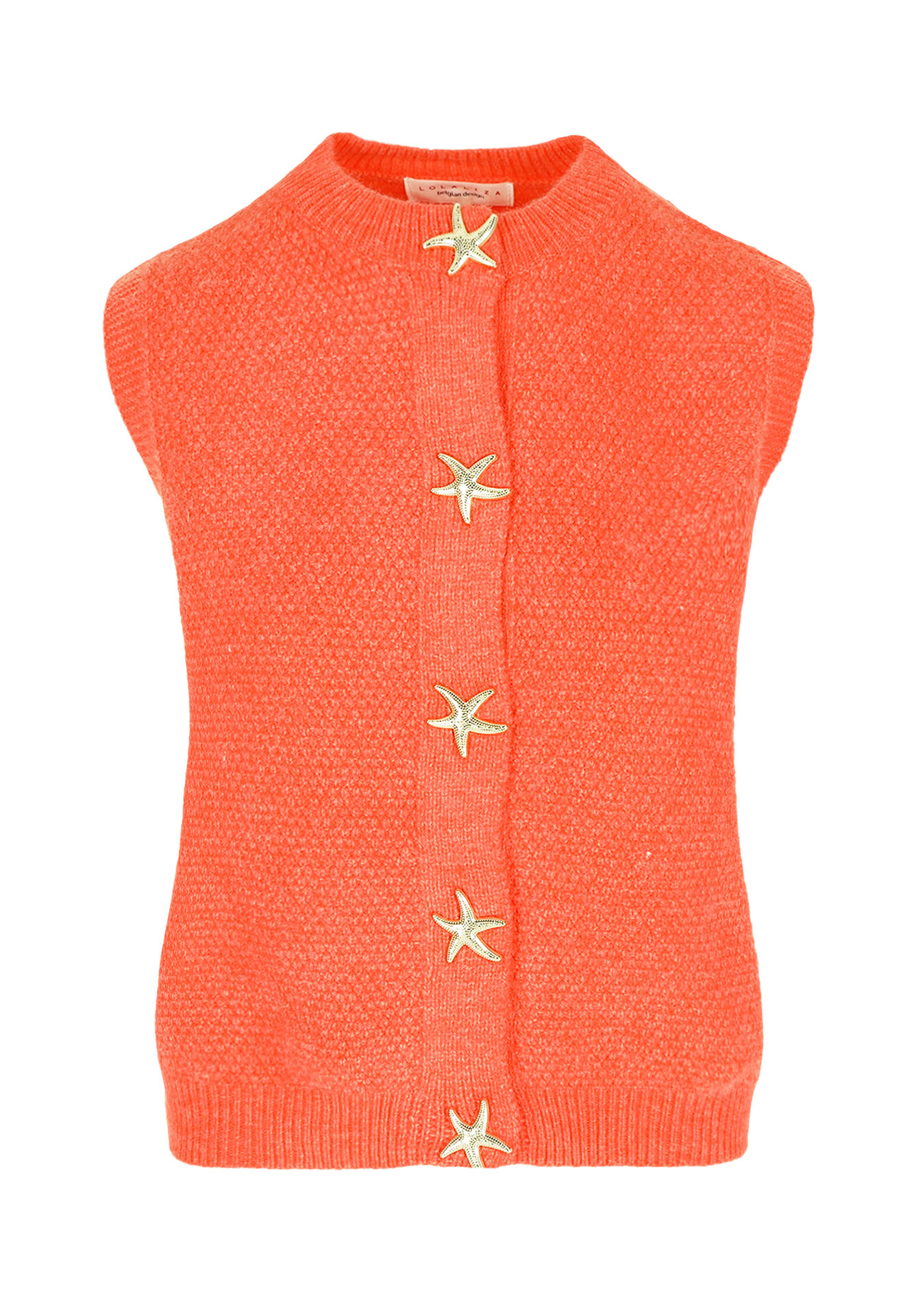 Cardigan sans manches à boutons étoile, Cardigan sans manches à boutons étoile - ORANGE BRIGHT - 04101355_1255