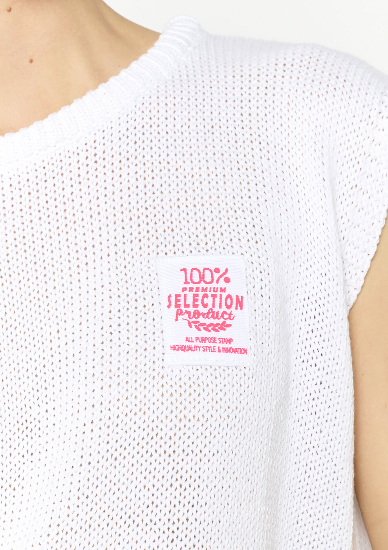 Mouwloze gebreide T-shirt, Mouwloze gebreide T-shirt - OPTICAL WHITE - 02200500_1019