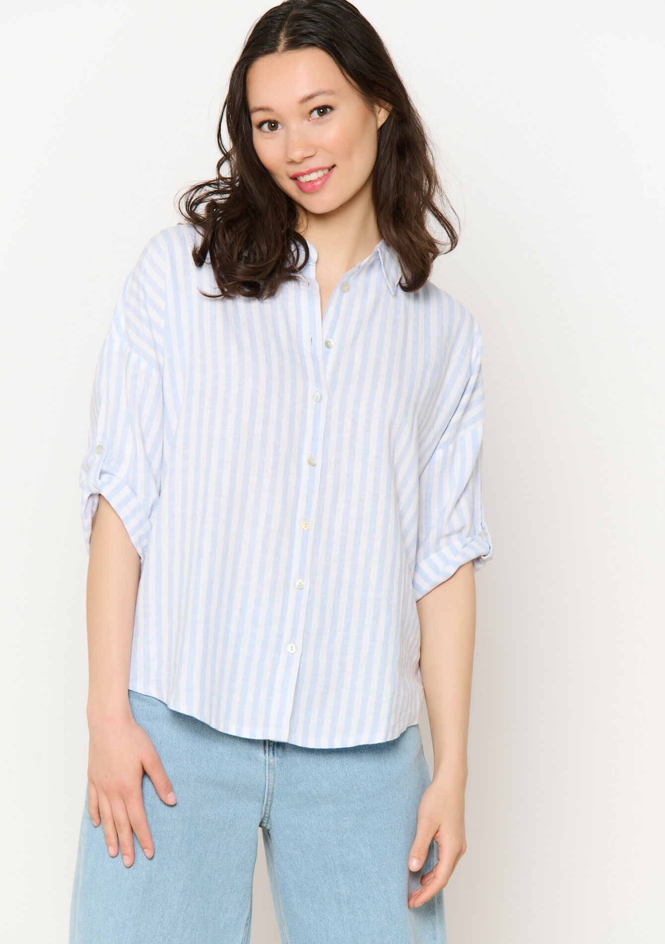 Losvallend gestreept hemd - BLUE PASTEL - 05702670_3003