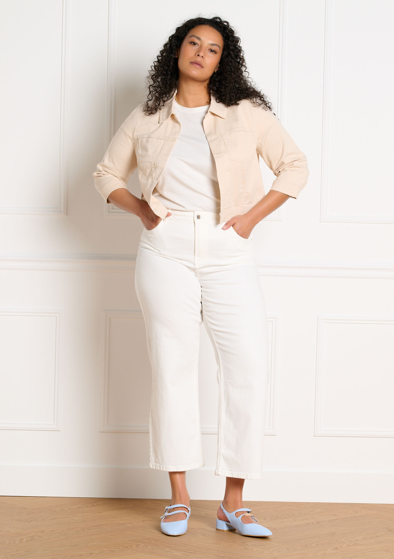 Cropped cotton twill jacket - LT BEIGE - 09101123_2527