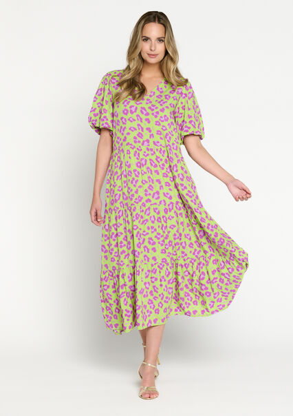 Maxi dress with leopard print - LIME - 08602053_4711