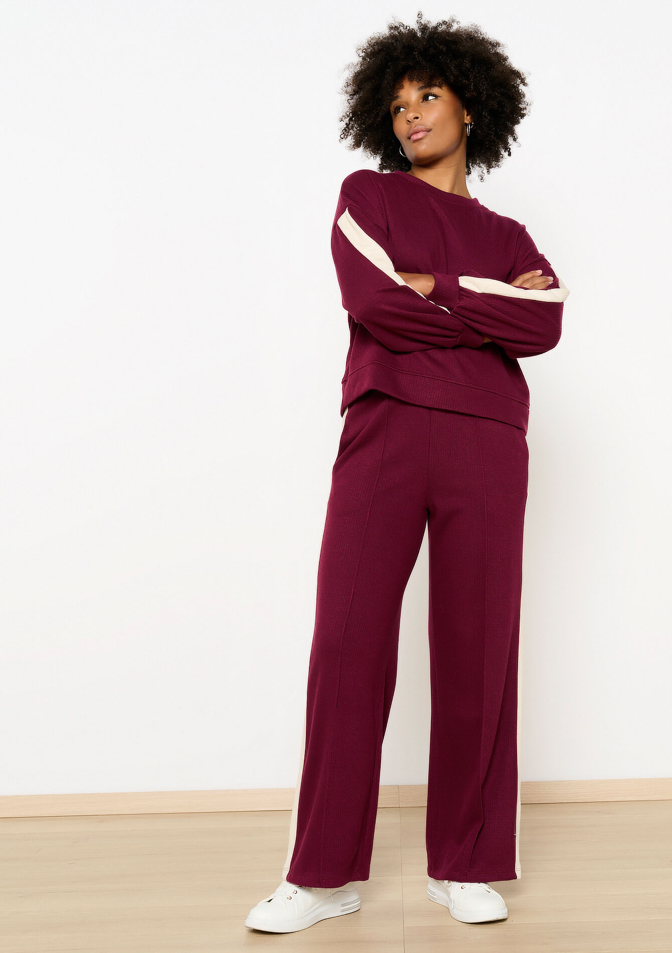 Sweater met streep - BORDEAU RUST - 15100311_1285