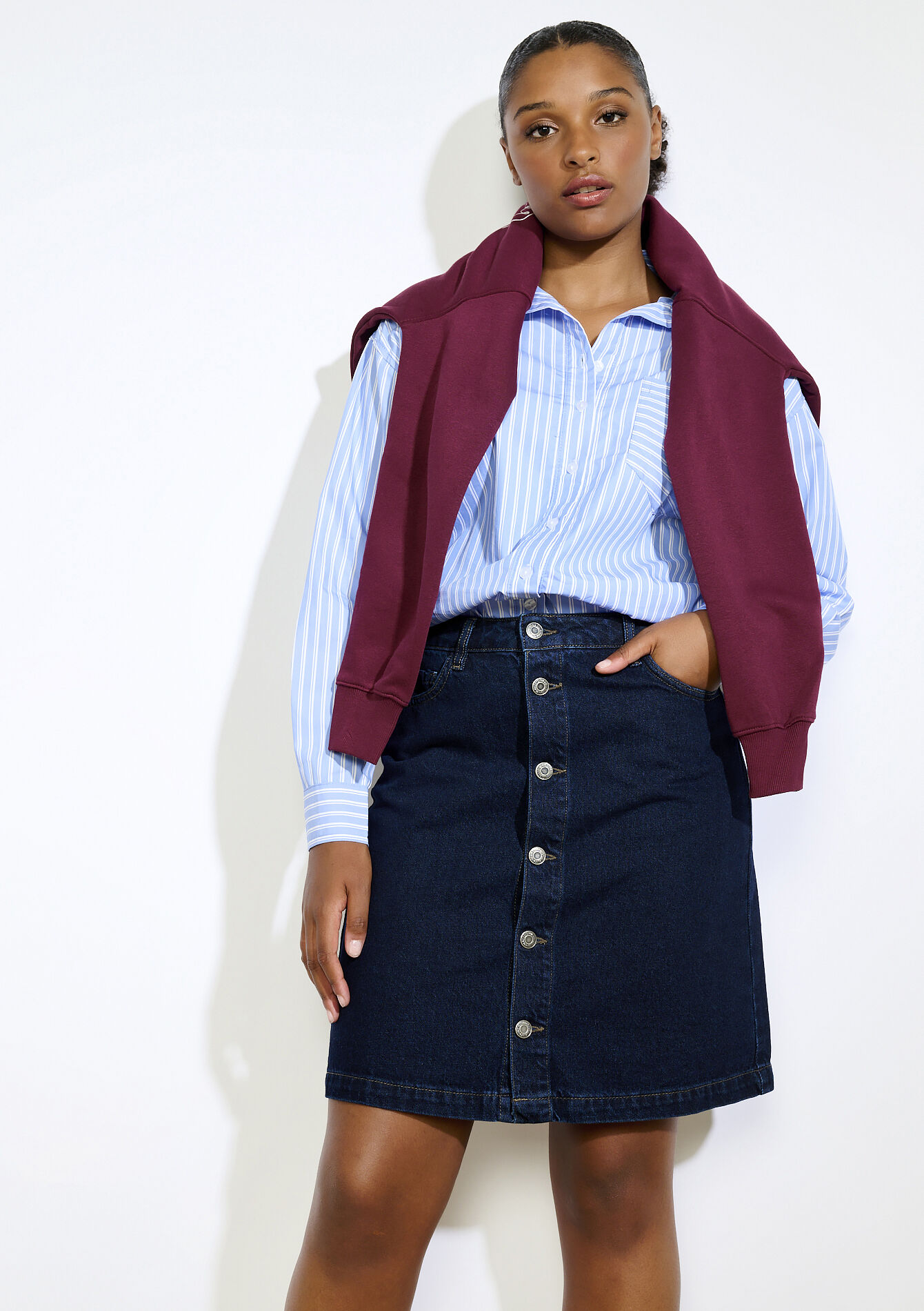 Knoopsluiting denimrok, Knoopsluiting denimrok - DARK BLUE - 07101382_0501