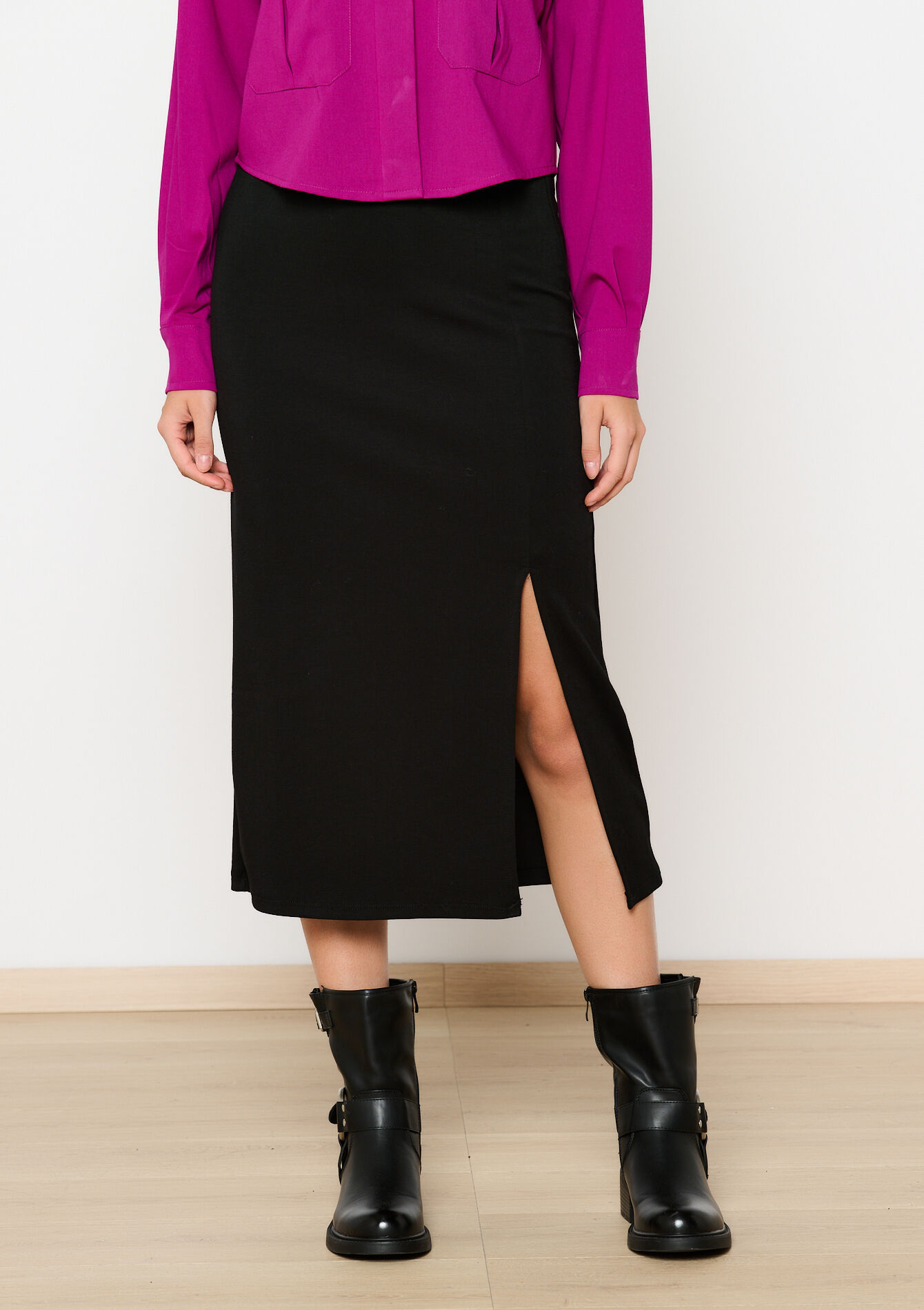 Midirok in sweaterstof - BLACK - 15000522_1119