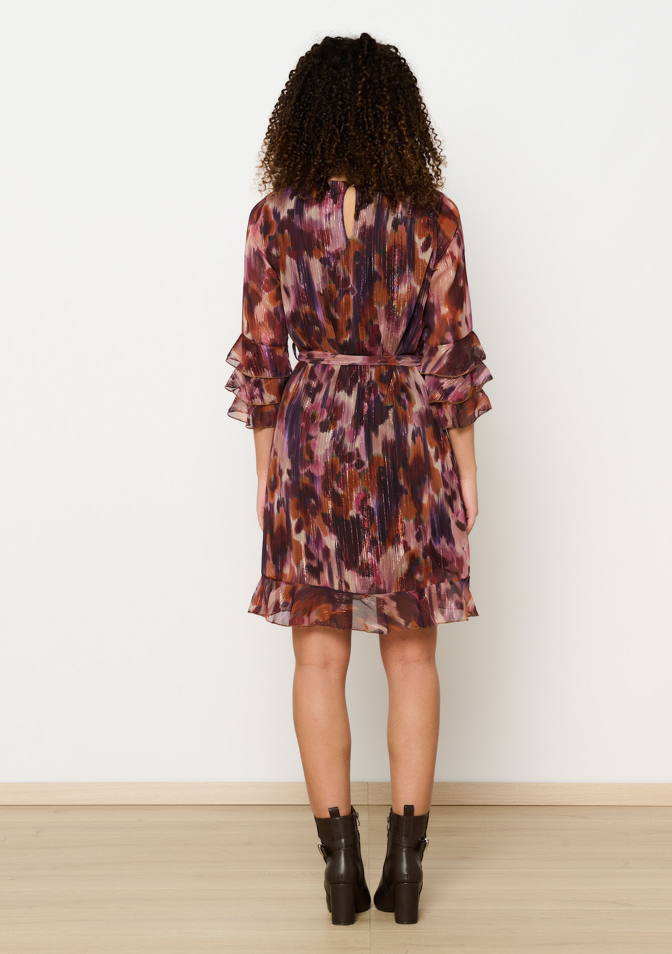 Lurex jurk met blurry print, Lurex jurk met blurry print - AUBERGINE - 08103955_1537