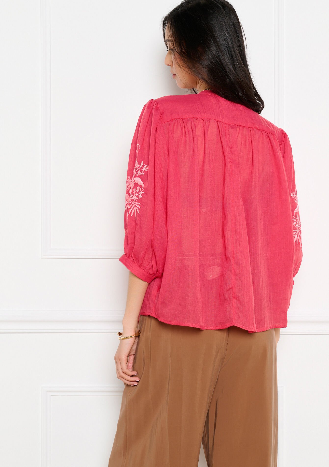 Embroidered fluid blouse - RED FRAMBOISE - 05703054_1496