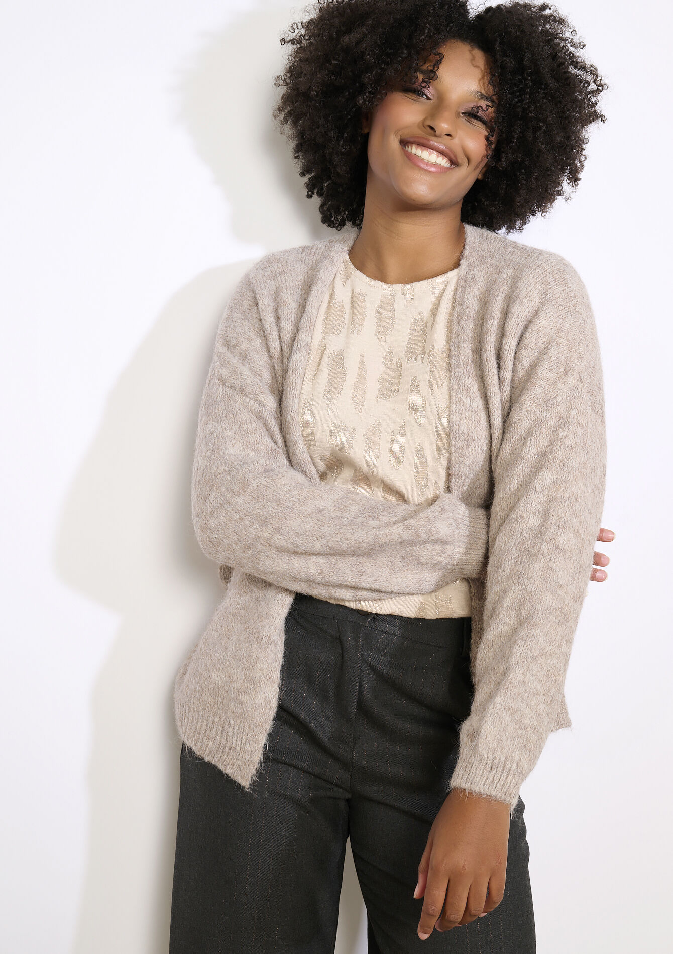 Open knit cardigan, , back