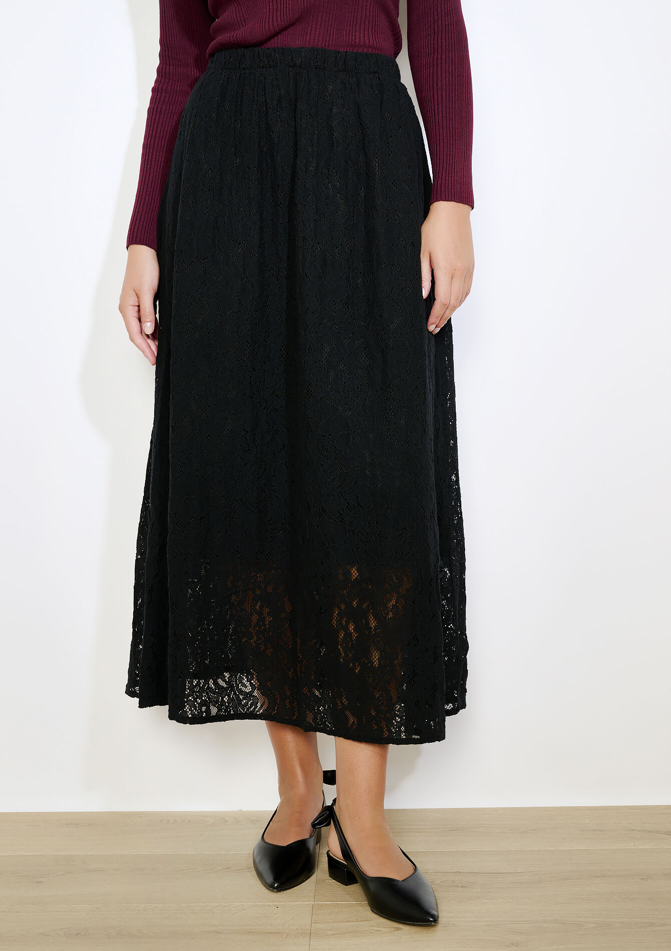 Kanten midi-rok, Kanten midi-rok - BLACK - 07101413_1119
