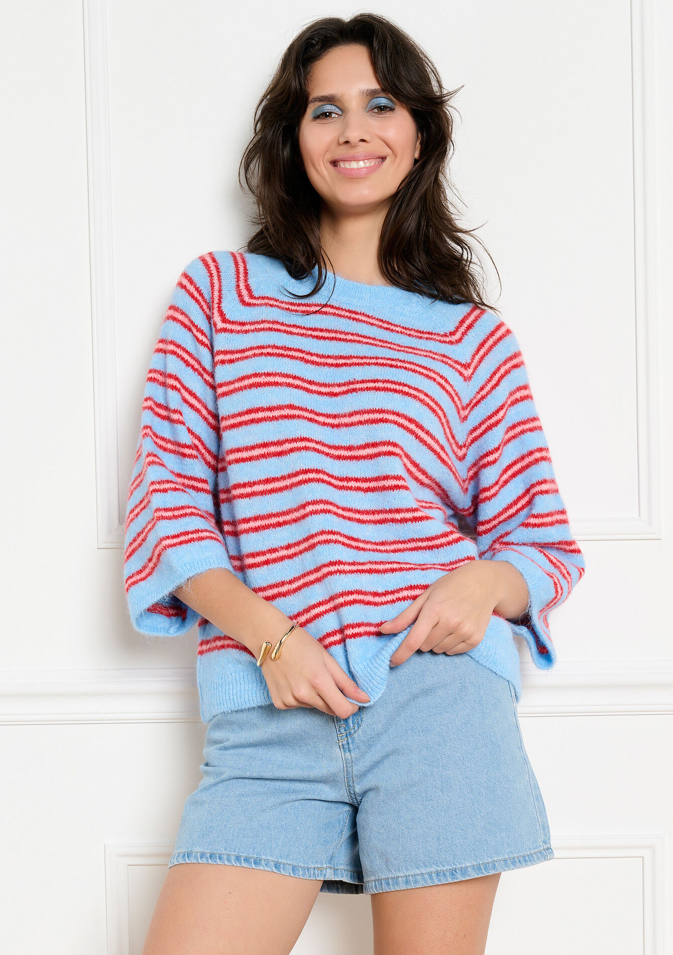 Zachte gestreepte trui - BLUE PASTEL - 04007197_3003