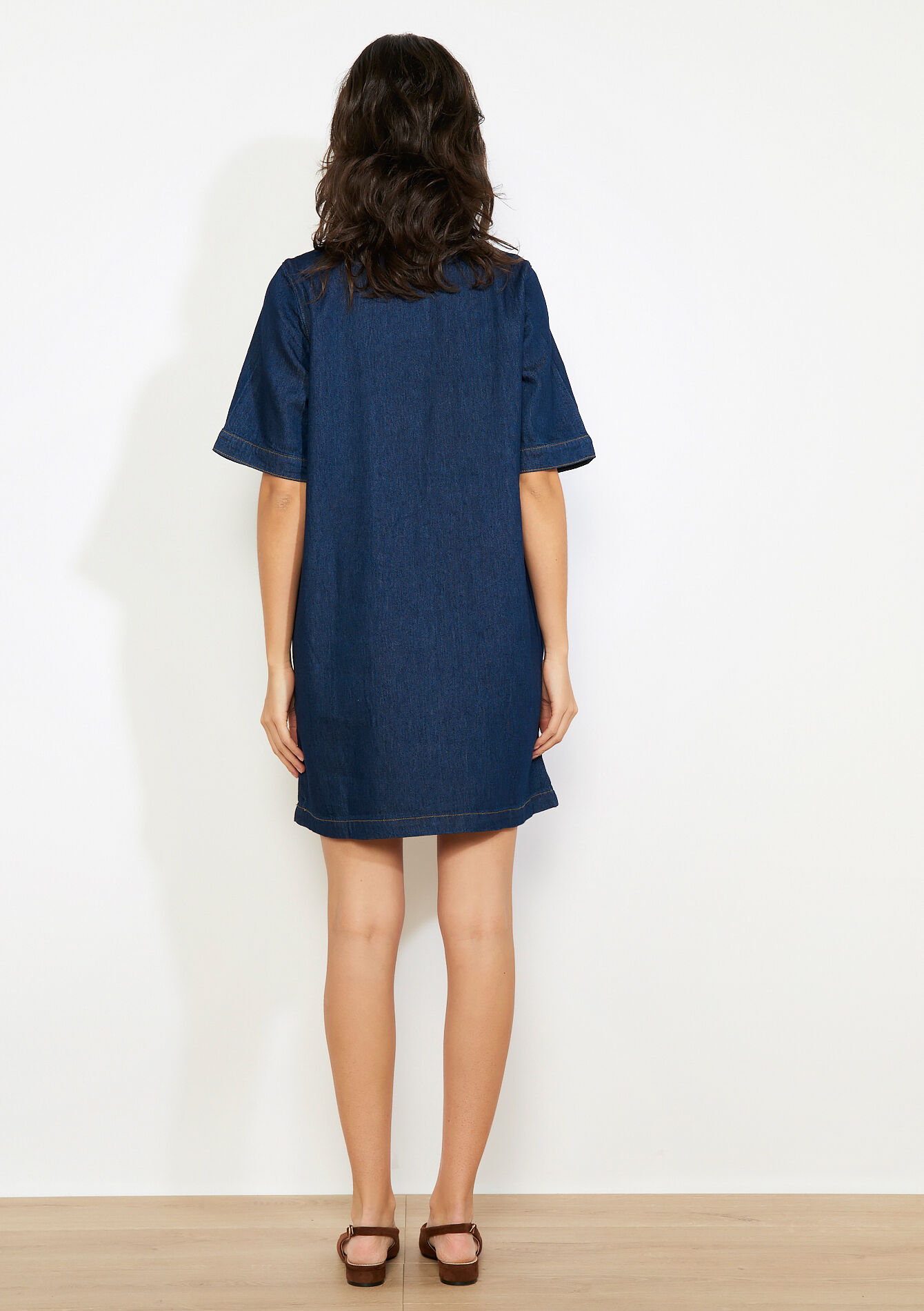 Korte overhemdjurk van denim - DARK BLUE - 08104289_0501