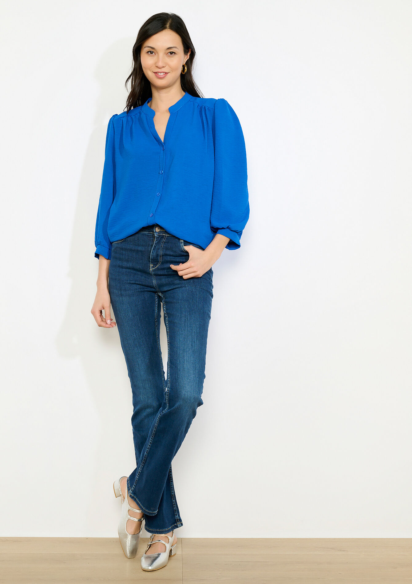 Blouse fluide col tunisien, Blouse fluide col tunisien - BLUE FAIENCE - 05703042_1584