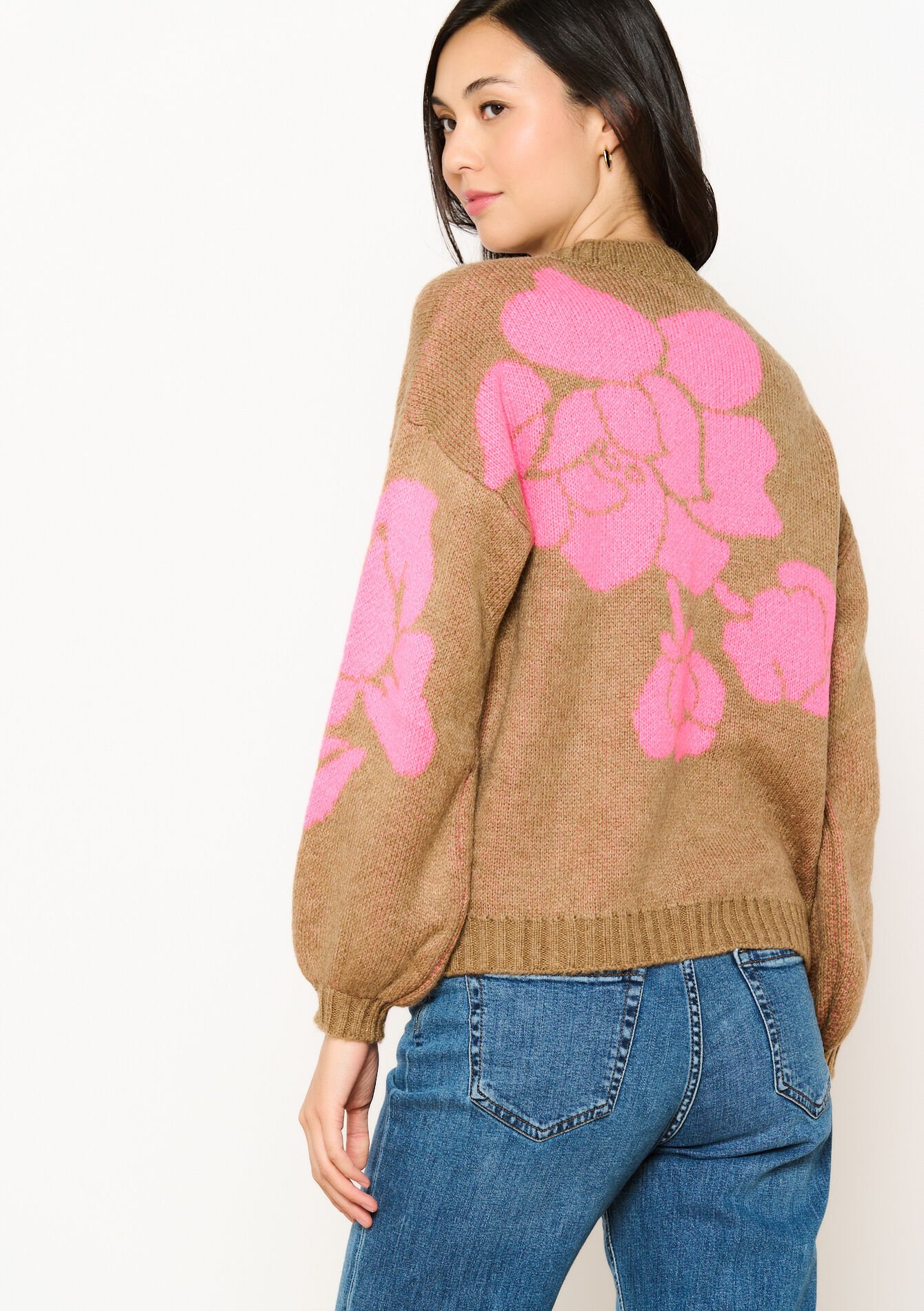 Jacquard trui met bloemenprint - TAUPE - 1120014