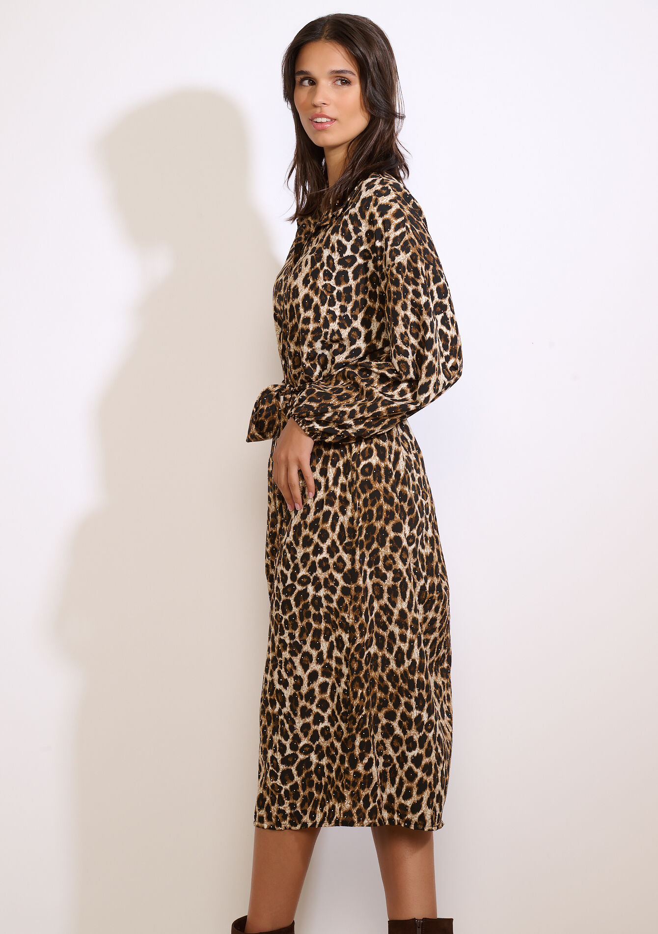 Rhinestone leopard midi dress, Rhinestone leopard midi dress - CAMEL GINGER - 08104383_3831