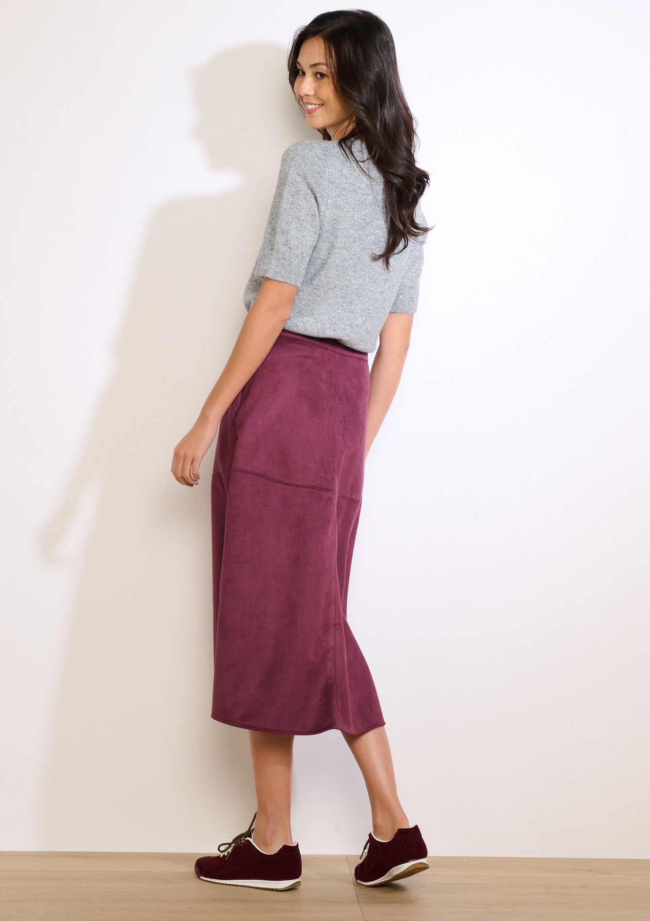 Midi-rok met suèdelook - BORDEAU WINE - 07101407_1467