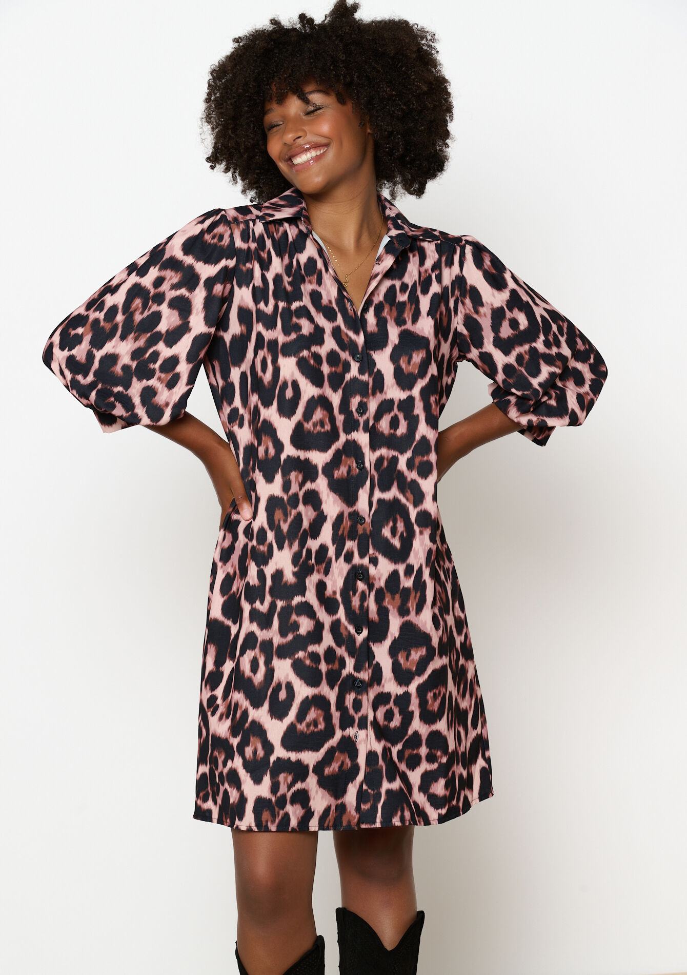 Robe-chemise à imprimé léopard, Robe-chemise à imprimé léopard - CAMEL CINNAMON - 08103827_3835