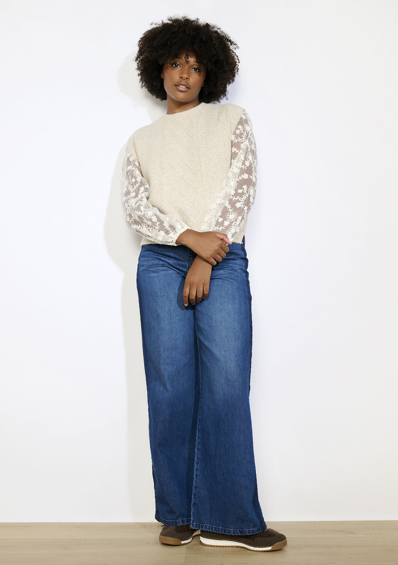 Mouwloze kabelgebreide trui - TAUPE - 04006931_1021