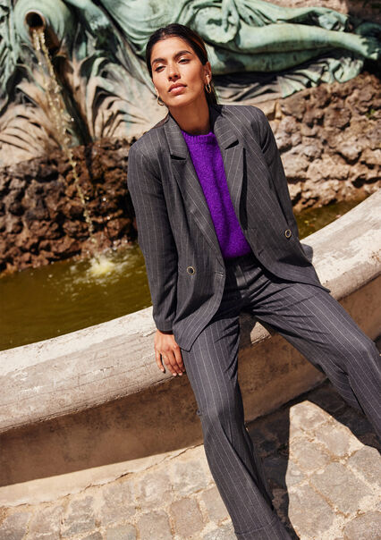 Suiting trousers with pinstripes - GREY MED MEL - 06100465_3507
