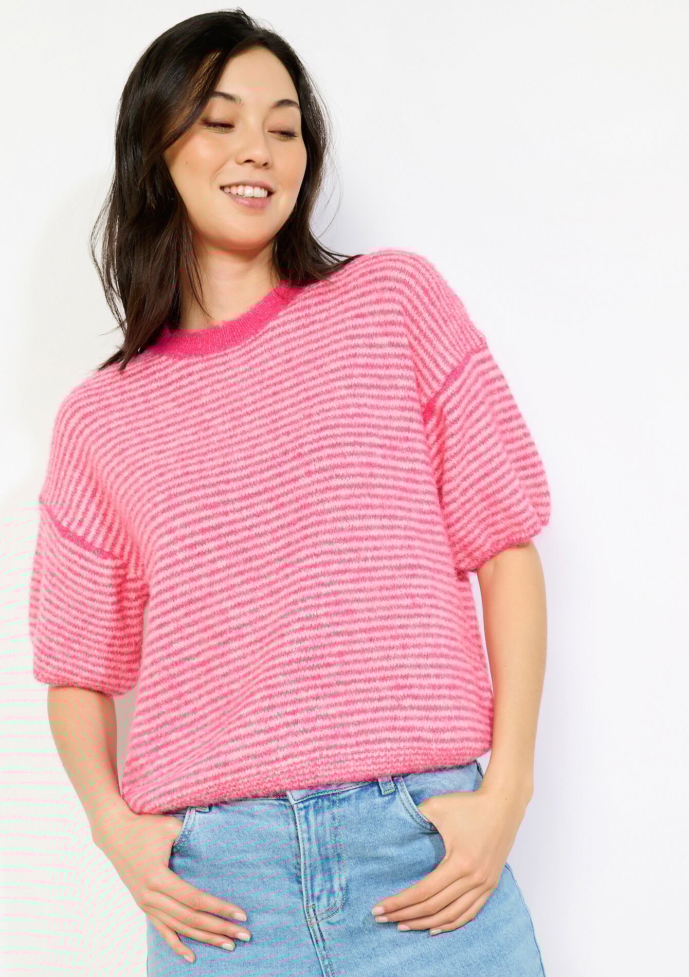 Pull rayé manches courtes, Pull rayé manches courtes, , back