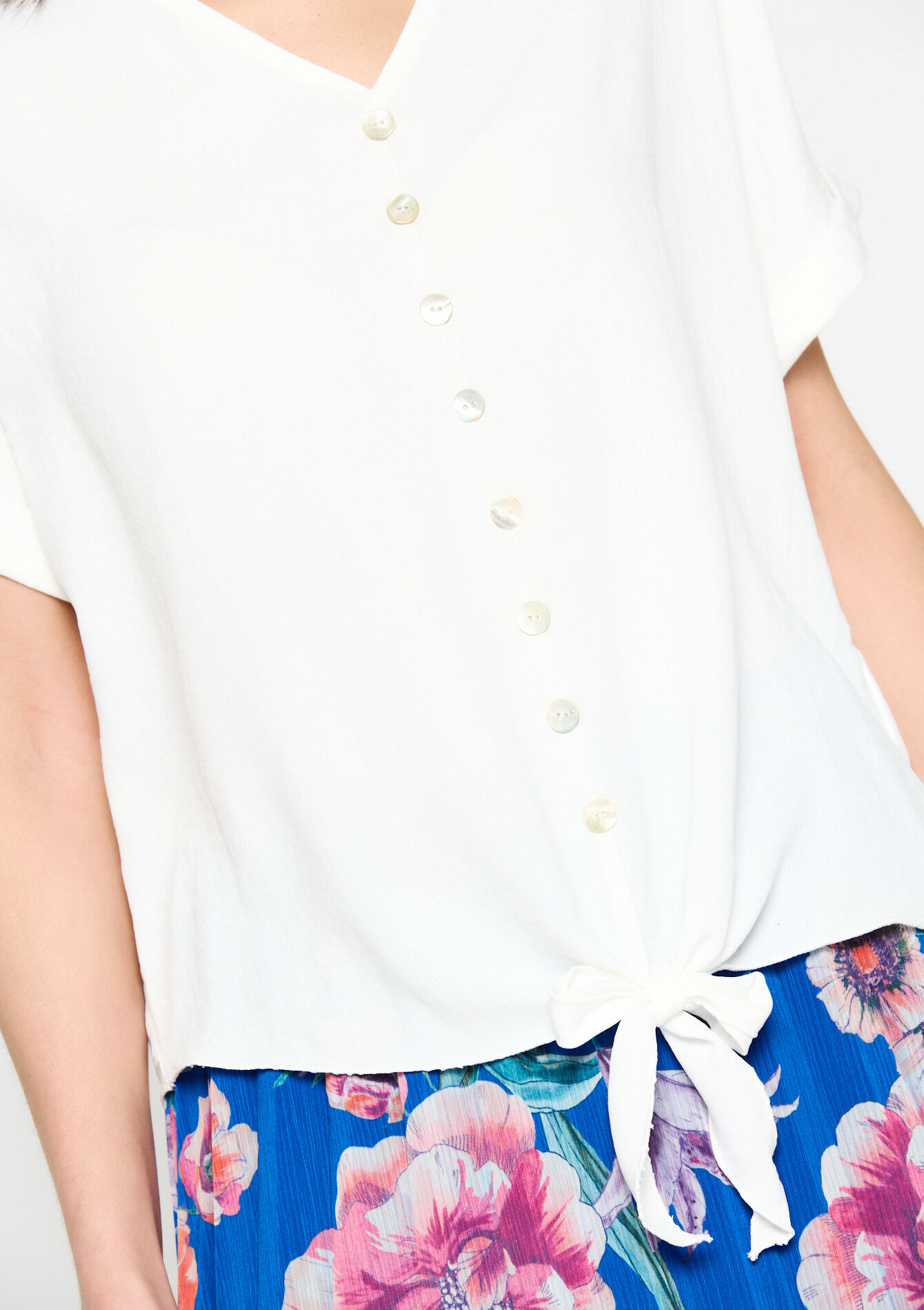 Blouse met V-hals, Blouse met V-hals - OPTICAL WHITE - 05702223_1019