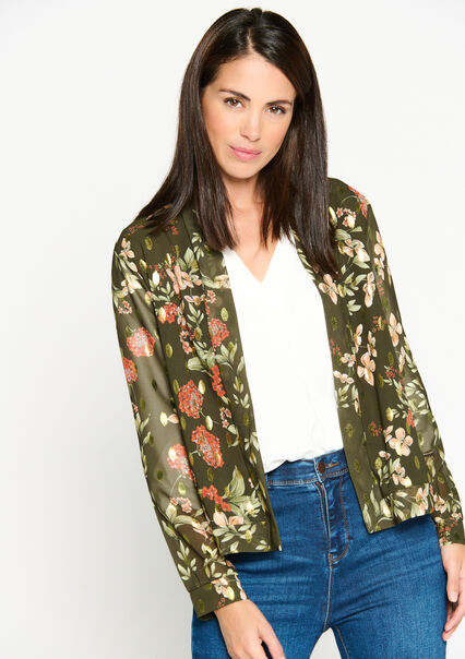 Jacket with floral print - KHAKI MED - 09100726_4327