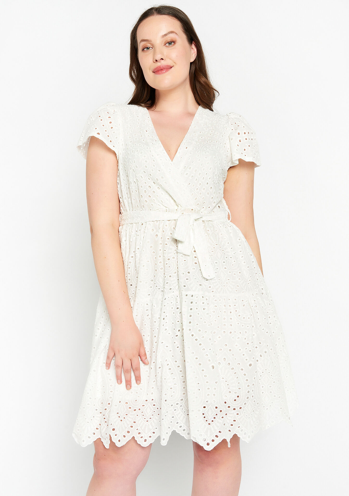 Dress with broderie anglaise, Dress with broderie anglaise - ECRU WHITE - 08103260_2506