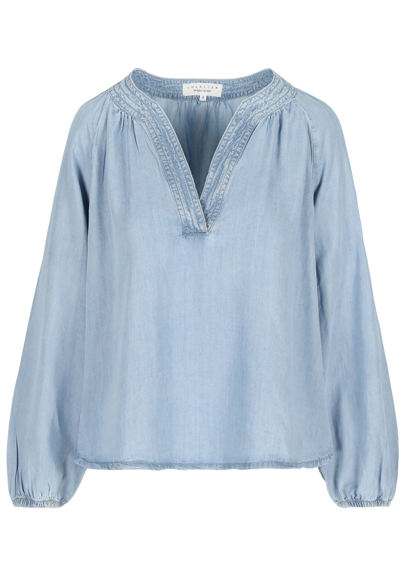 Blouse en tencel à col V - LIGHT BLUE JEANS - 05702368_91