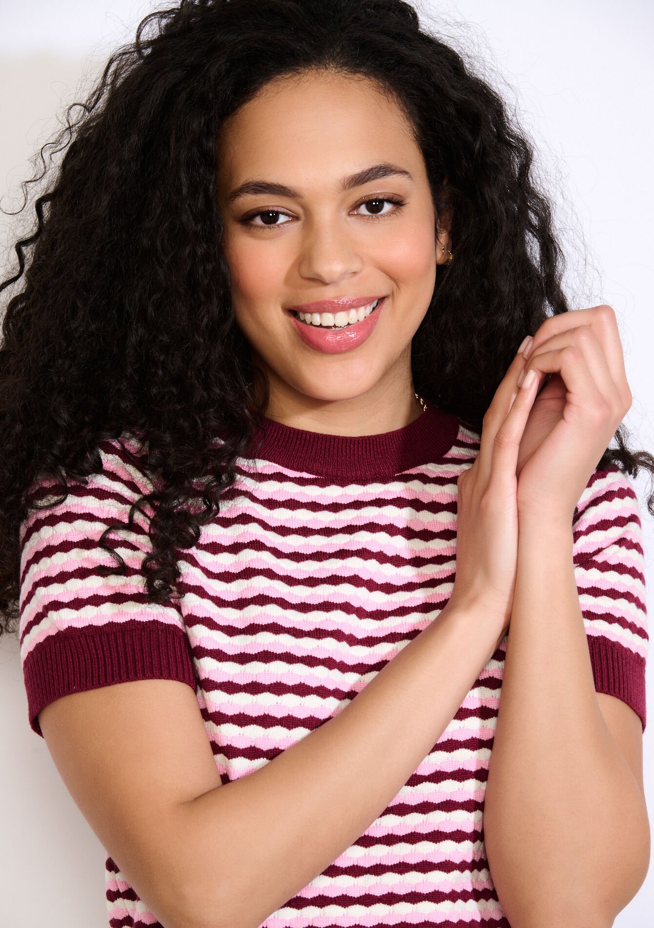 Gebreide top met korte mouw - BORDEAU WINE - 04007214_1467