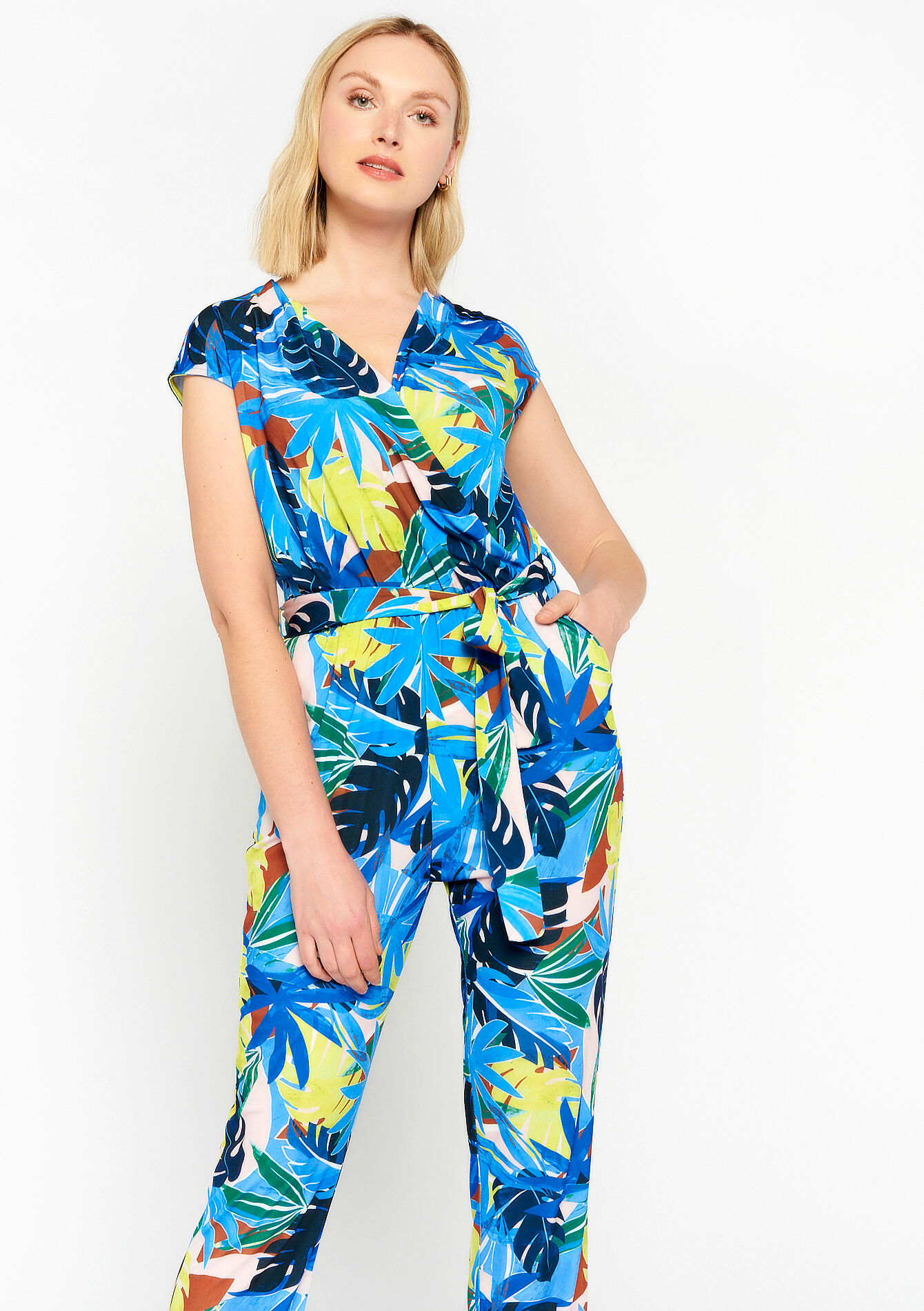 Jumpsuit with tropical print - BLUE FAIENCE - 06004387_1584
