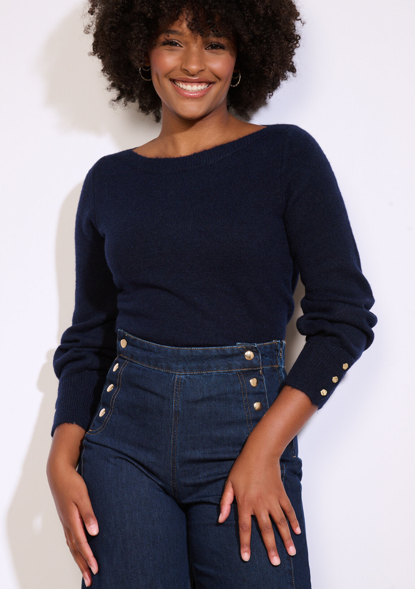 Trui met knopen op mouw, Trui met knopen op mouw - NAVY BASIC - 04006915_2723