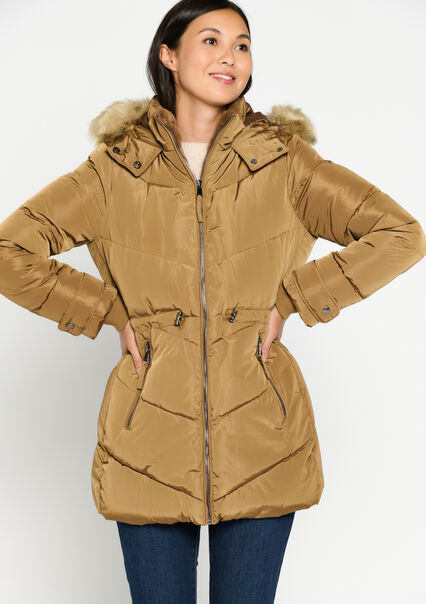 Quilted jacket with hood - CAMEL BROWN - 23000588_3818