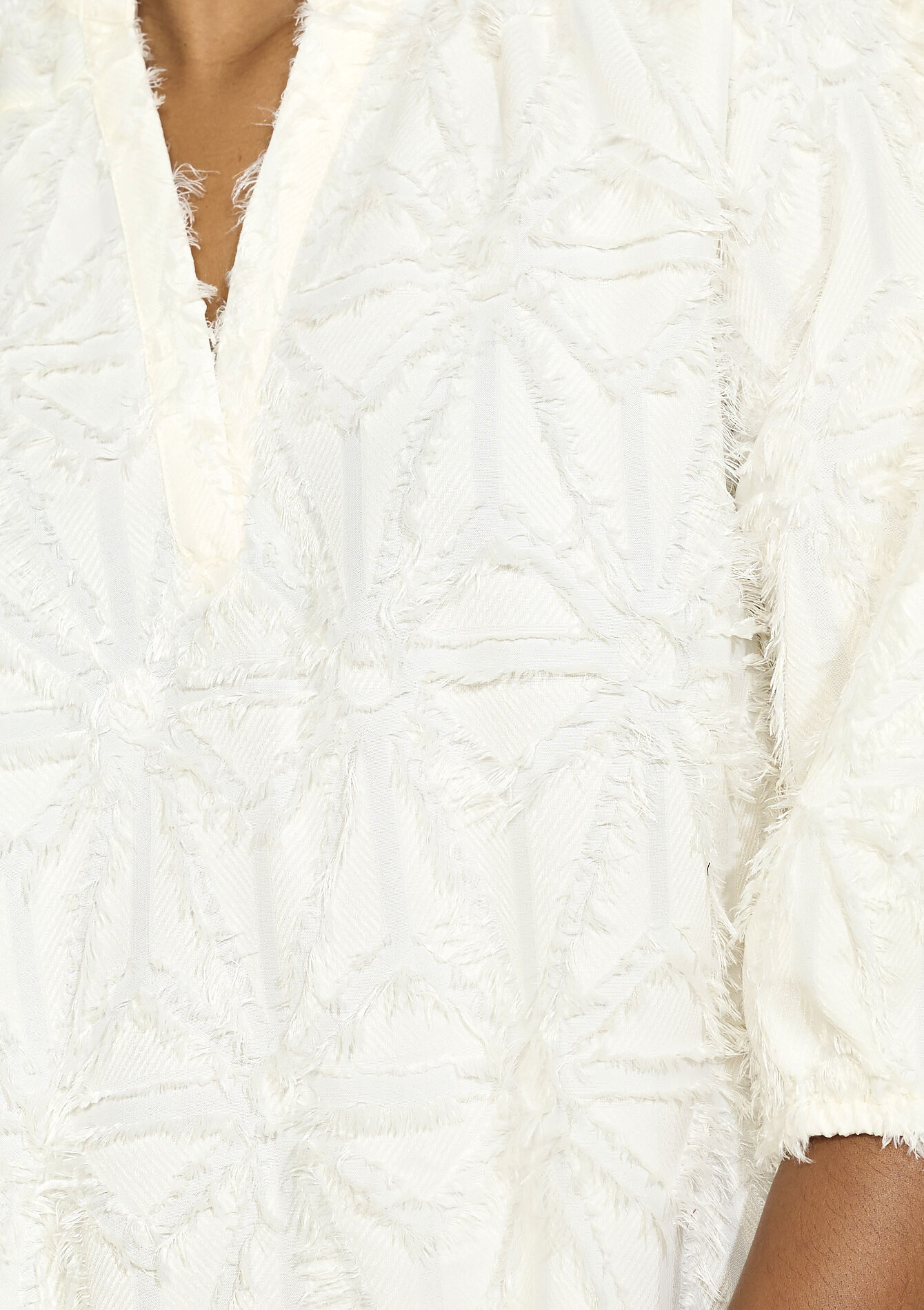 Robe en jacquard à manches bouffantes - VANILLA WHITE - 08104160_1013