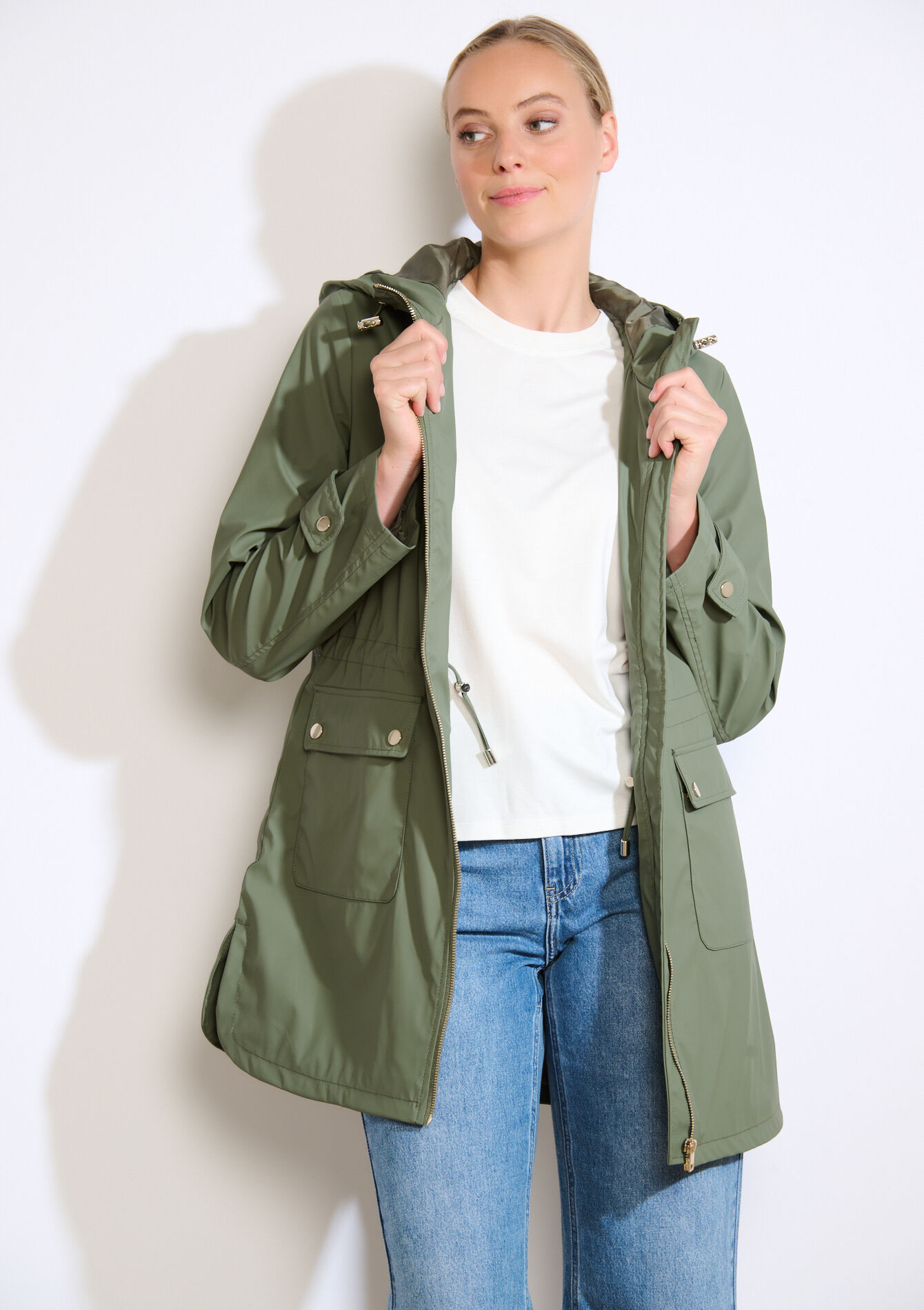 Halflange regenjas met kap, Halflange regenjas met kap - KHAKI DARKY - 23000785_4208