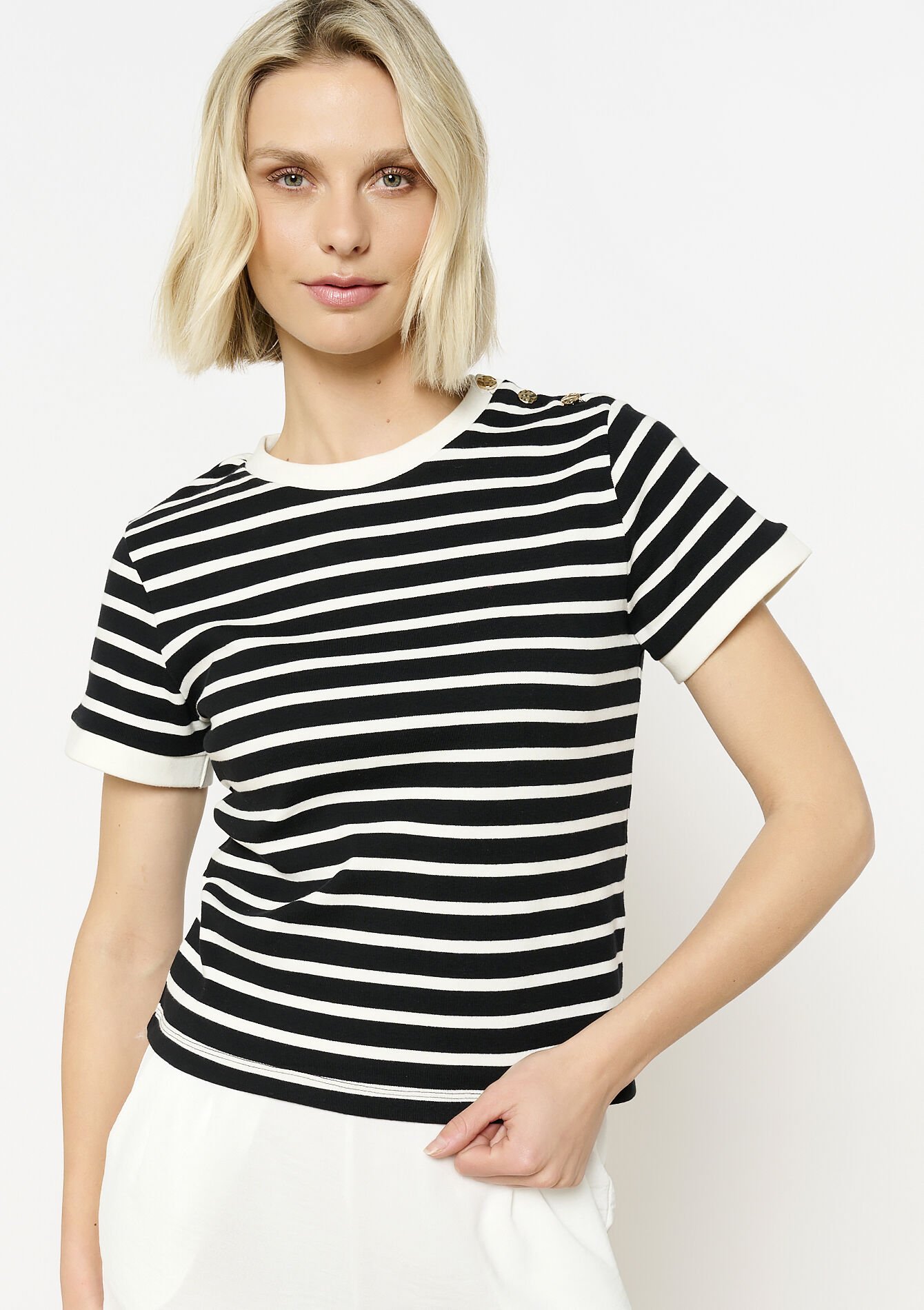 Gestreept shirt met knopen, Gestreept shirt met knopen - BLACK - 02301712_1119