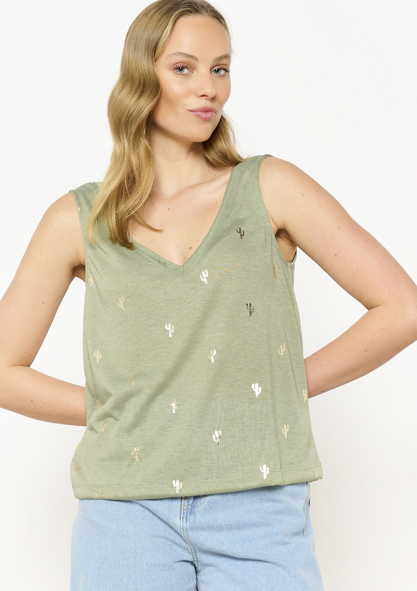 Gold-detail sleeveless top - KHAKI FADED - 02200469
