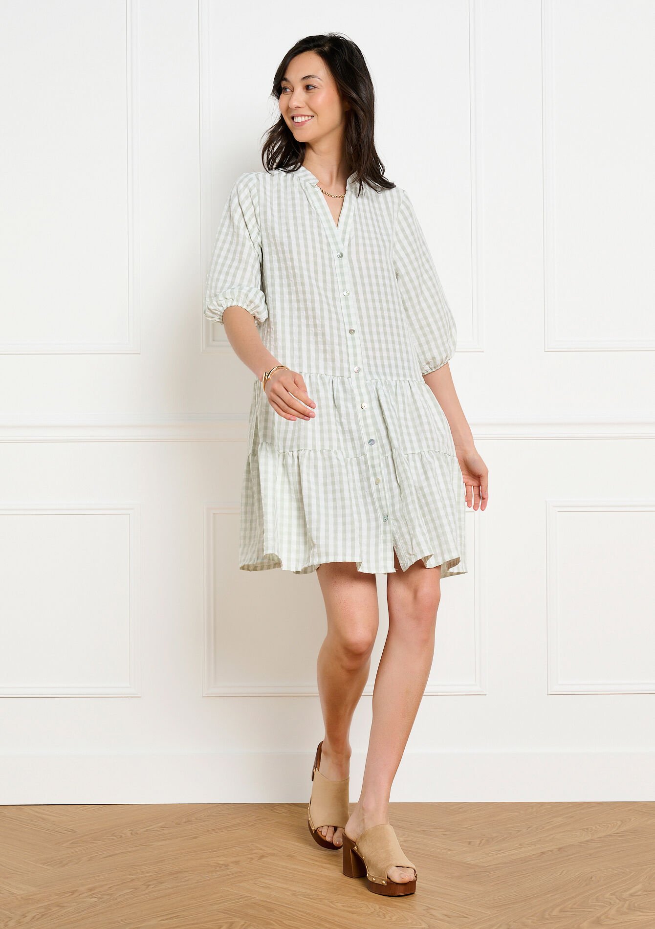 Robe courte chemise à volants, Robe courte chemise à volants - MINT GREEN - 08104520_1723