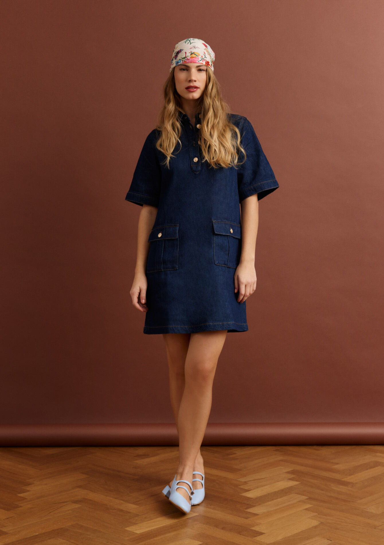 Korte overhemdjurk van denim - DARK BLUE - 08104289_0501