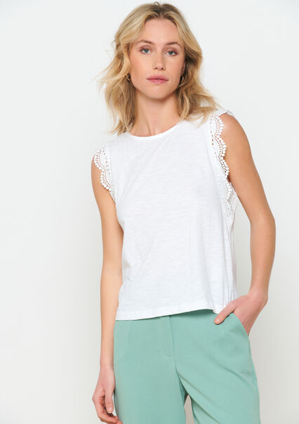 T-shirt with lace - OPTICAL WHITE - 02301524_1019