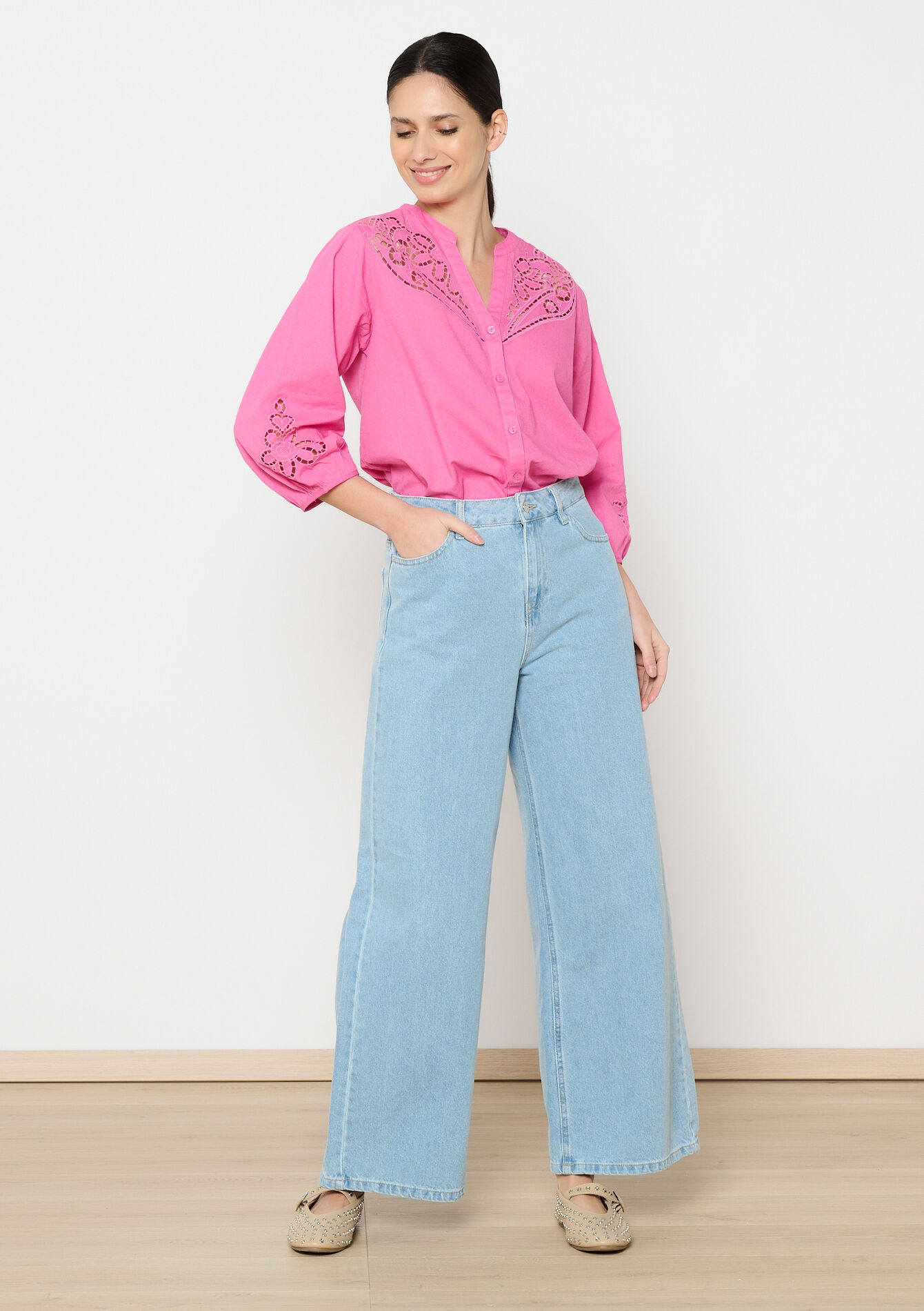 Kort hemd met cut-outs, Kort hemd met cut-outs - FUCHSIA - 05702676_5626