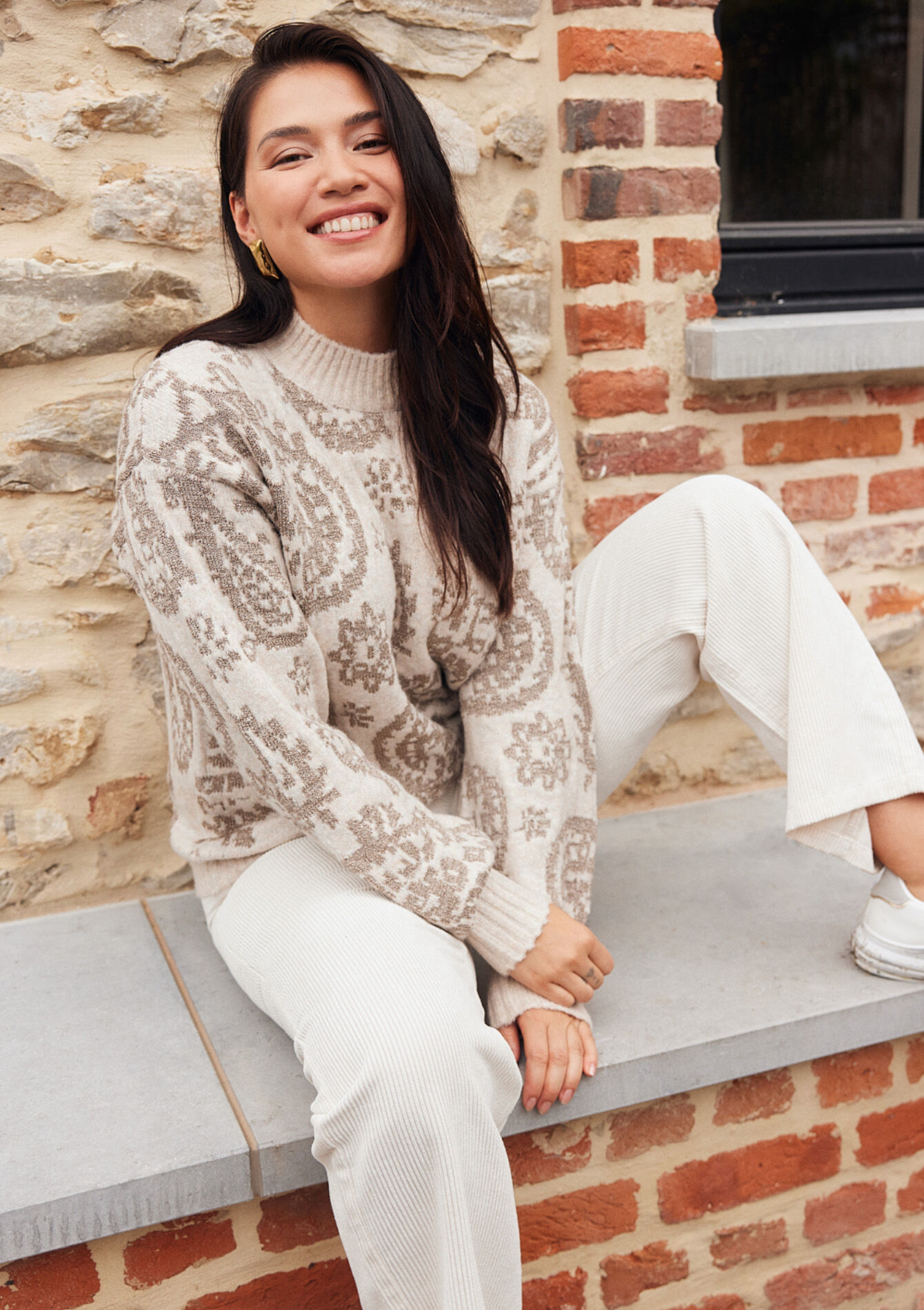 Pull à imprimé Paisley, Pull à imprimé Paisley - BEIGE CHINE - 04006528